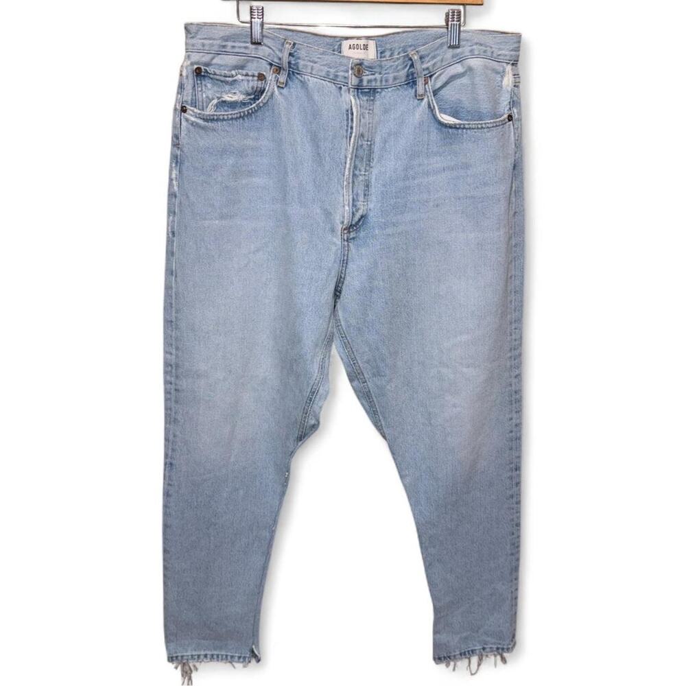 AGOLDE 90s Straight Baggy Jeans Organic Cotton Light Blue Raw Hem 34x29.5